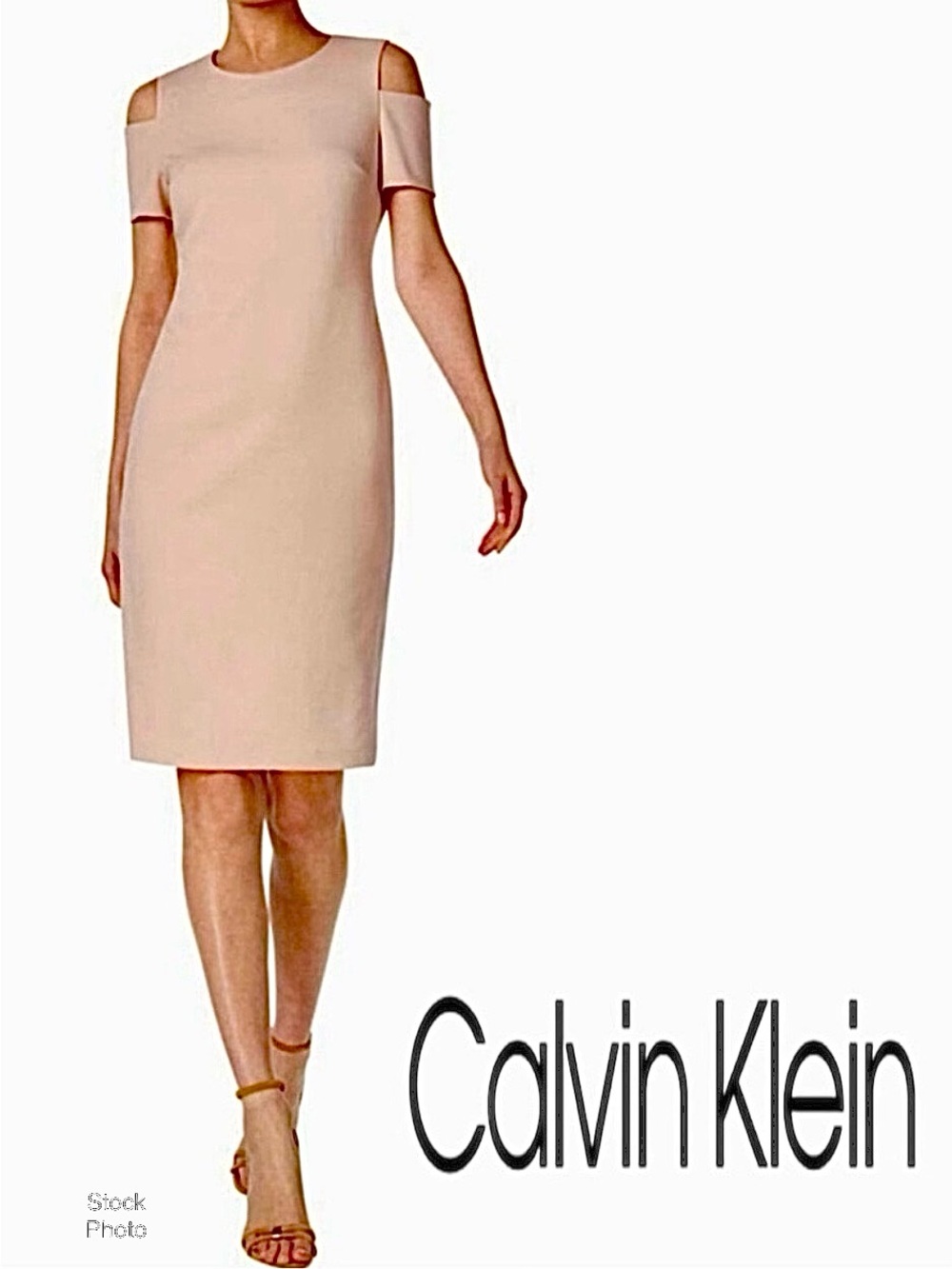 NWT Calvin Klein Cold-Shoulder Lined Sheath Dress Blush (8)